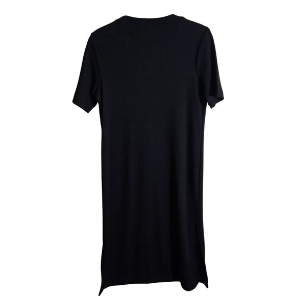 Madewell Black Short Sleeves Ribbed Pocket Tee Midi Dress Slit Sides Size XS - Picture 3 of 10